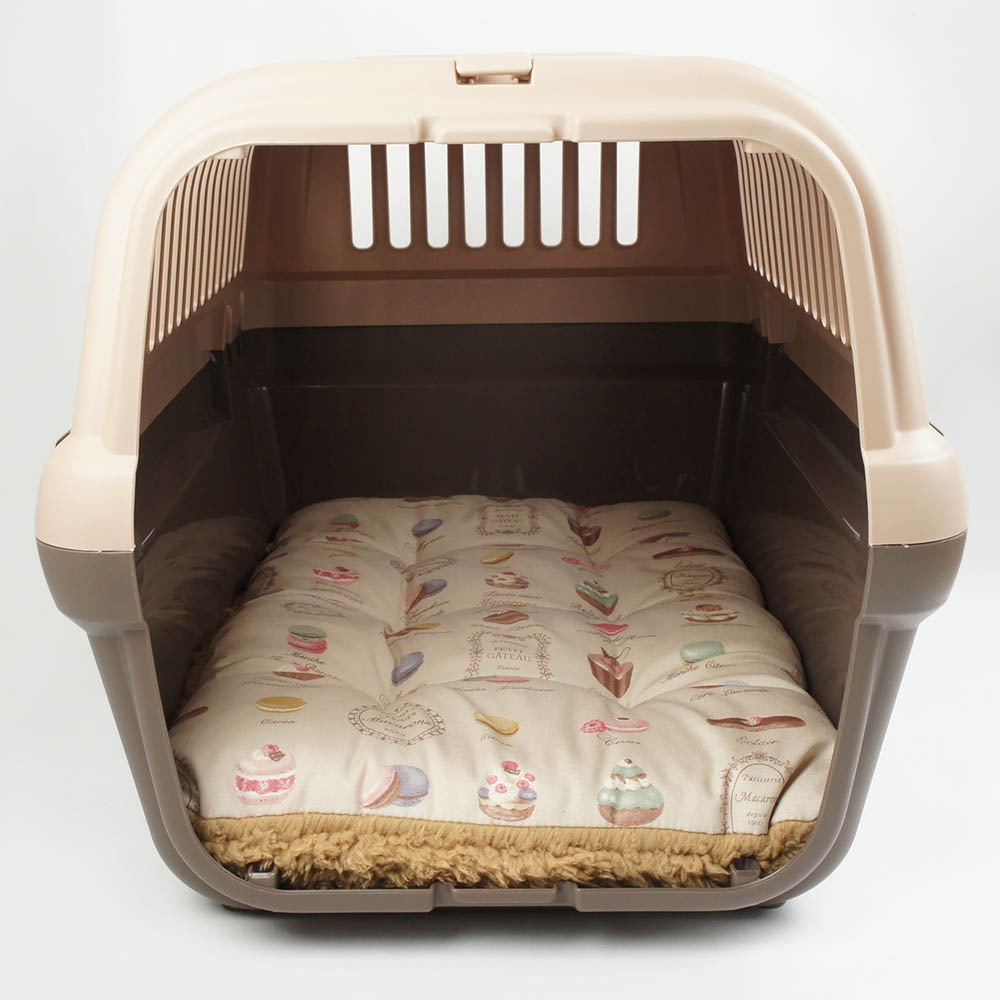 縁無しクッションベッド/クレートクッション マカロンベージュファーキャメル Mサイズ