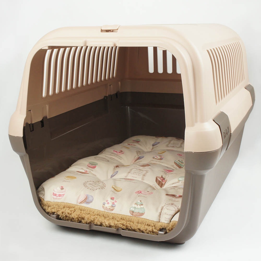 縁無しクッションベッド/クレートクッション マカロンベージュファーキャメル Mサイズ