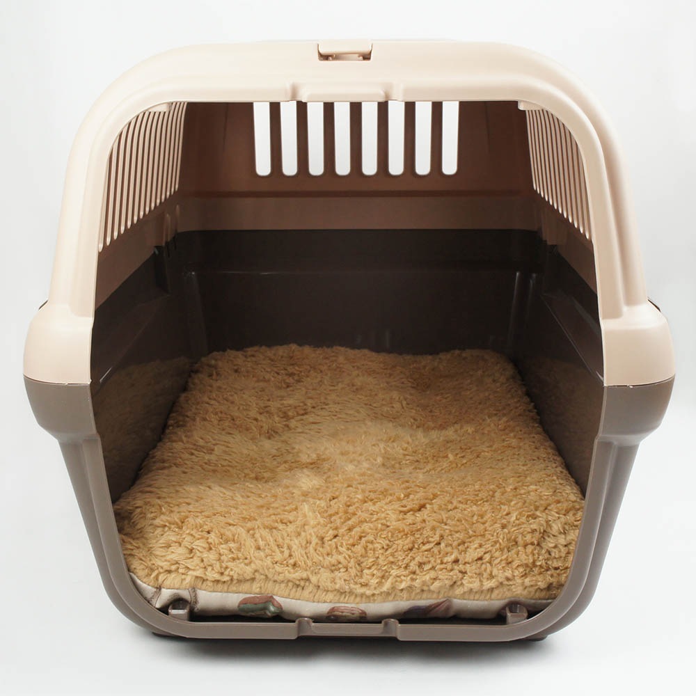 縁無しクッションベッド/クレートクッション マカロンベージュファーキャメル Mサイズ