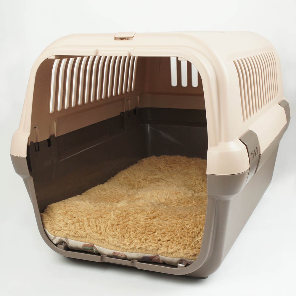 縁無しクッションベッド/クレートクッション マカロンベージュファーキャメル Mサイズ