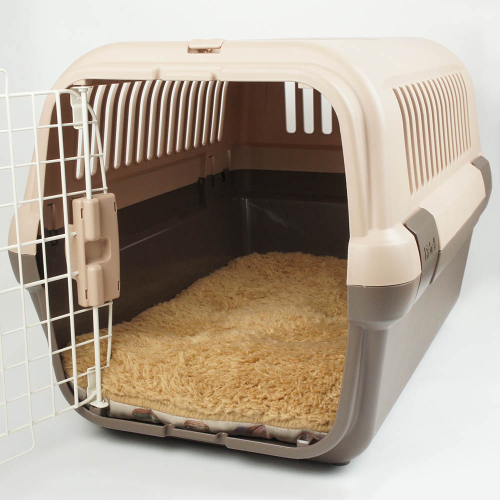 縁無しクッションベッド/クレートクッション マカロンベージュファーキャメル Mサイズ