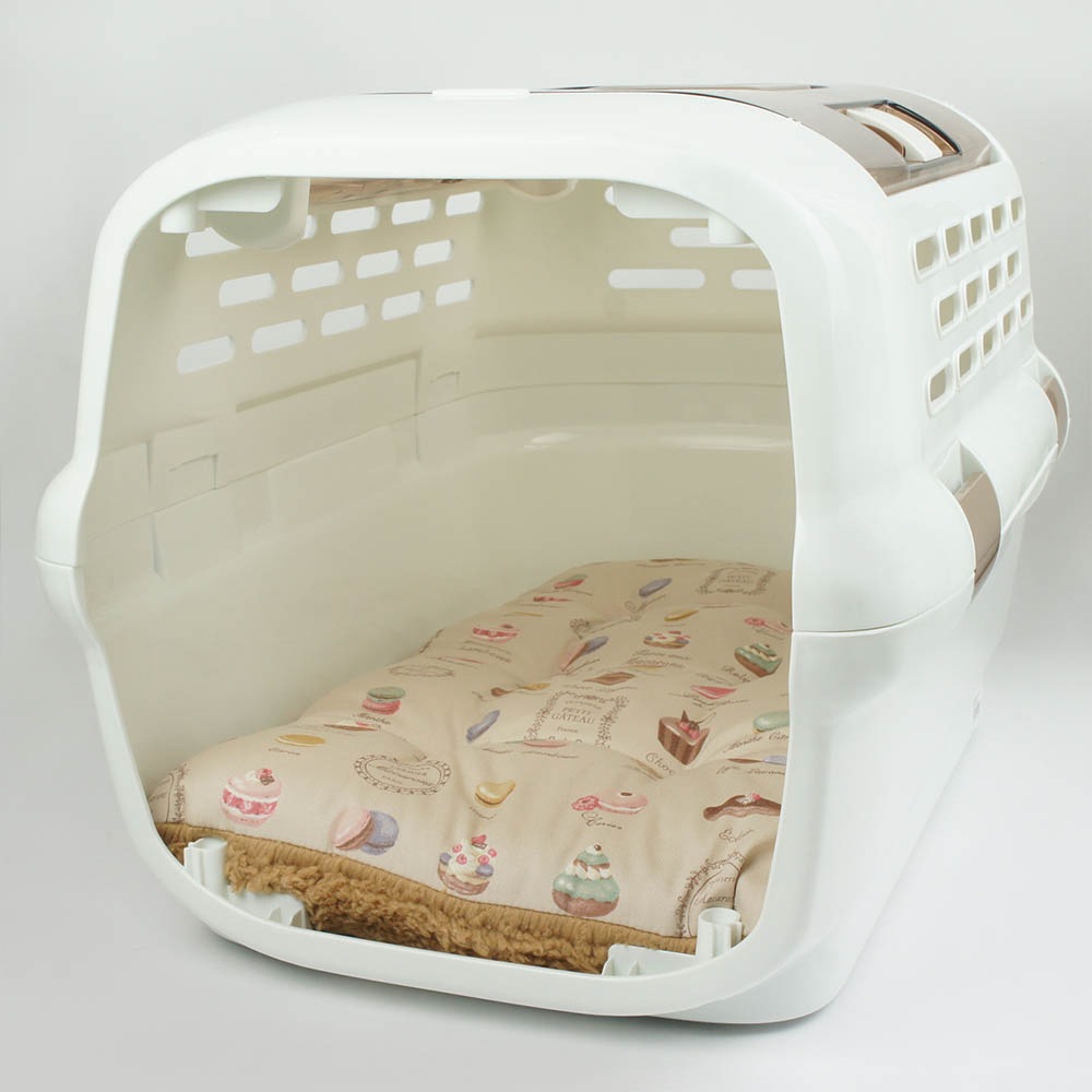 縁無しクッションベッド/クレートクッション マカロンベージュファーキャメル Mサイズ