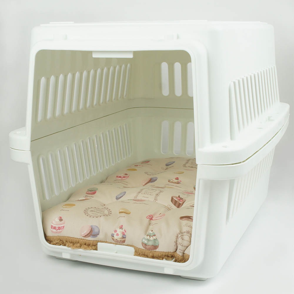 縁無しクッションベッド/クレートクッション マカロンベージュファーキャメル Mサイズ