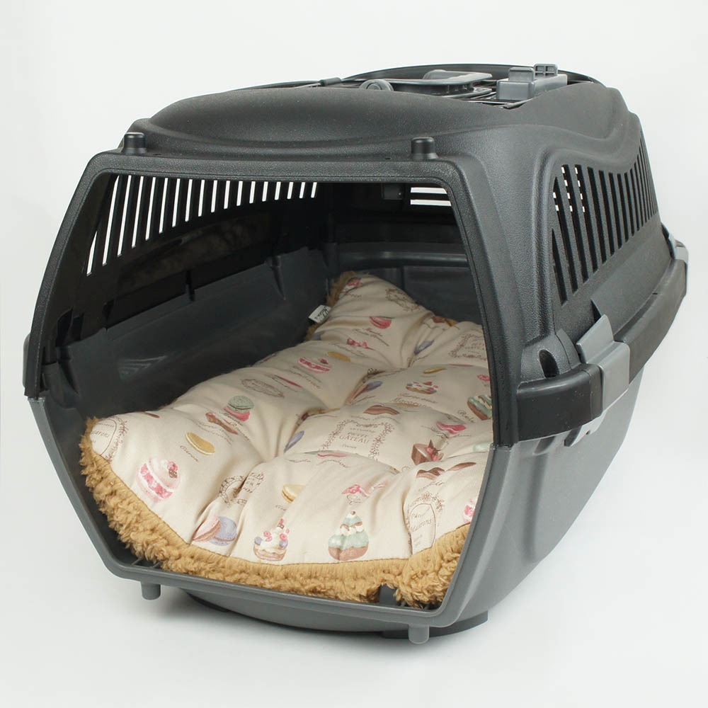 縁無しクッションベッド/クレートクッション マカロンベージュファーキャメル Mサイズ