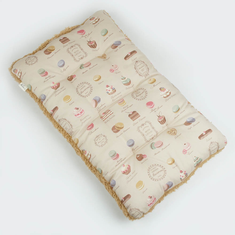 縁無しクッションベッド/クレートクッション マカロンベージュファーキャメル Mサイズ