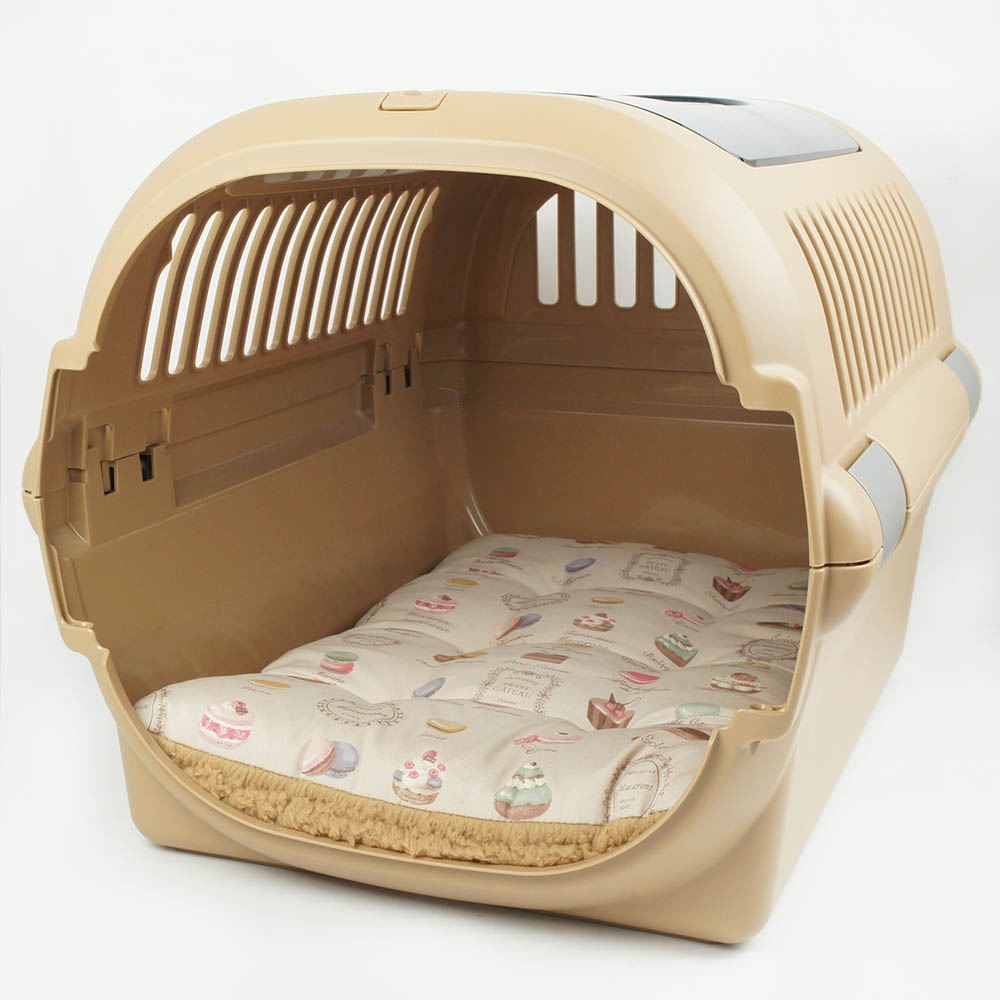 縁無しクッションベッド/クレートクッション マカロンベージュファーキャメル Mサイズ