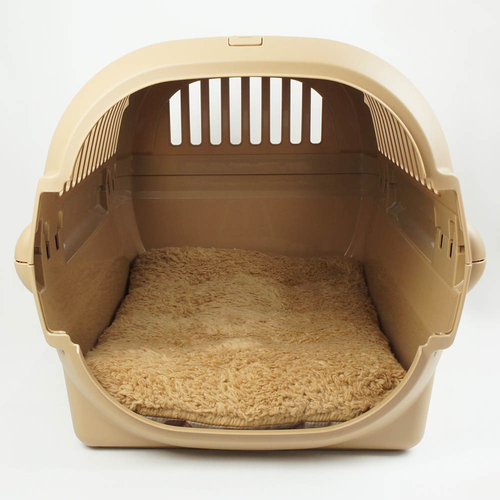 縁無しクッションベッド/クレートクッション マカロンベージュファーキャメル Mサイズ