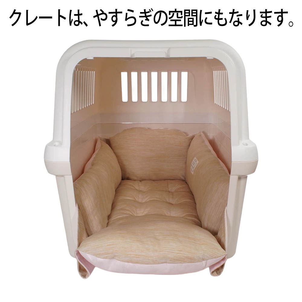 Helen's Via マルチフィット クレートクッション 犬用ベッド Lサイズ - 洗える 接触冷感 ひんやり 夏用 キャラメル ペットキャリー・プラスチックベッド・ペットカート対応 クレートマット