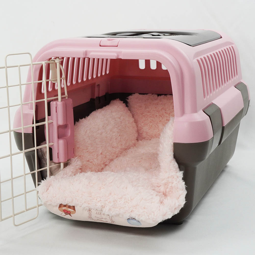 ペットが喜ぶ キャリークッションベッド/クレートクッション マカロンシャービーピンクファー Sサイズ