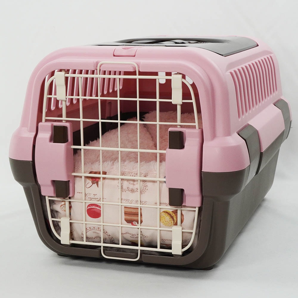 ペットが喜ぶ キャリークッションベッド/クレートクッション マカロンシャービーピンクファー Sサイズ