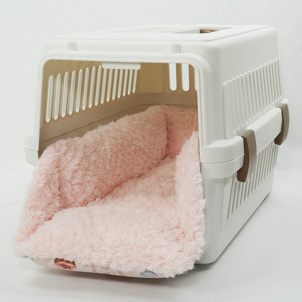 ペットが喜ぶ キャリークッションベッド/クレートクッション マカロンシャービーピンクファー Sサイズ