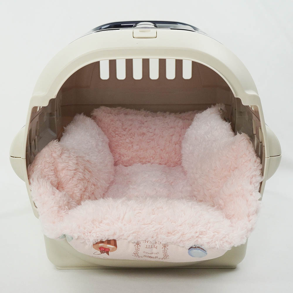 ペットが喜ぶ キャリークッションベッド/クレートクッション マカロンシャービーピンクファー Sサイズ
