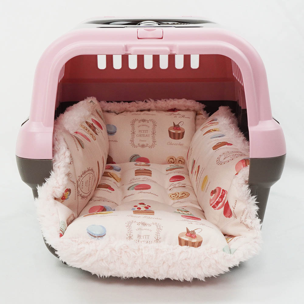 ペットが喜ぶ キャリークッションベッド/クレートクッション マカロンシャービーピンクファー Sサイズ
