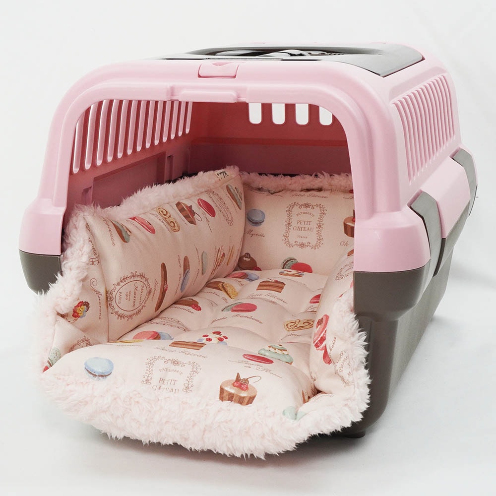 ペットが喜ぶ キャリークッションベッド/クレートクッション マカロンシャービーピンクファー Sサイズ