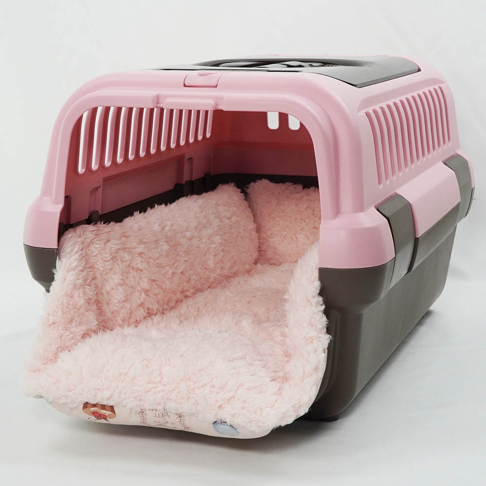 ペットが喜ぶ キャリークッションベッド/クレートクッション マカロンシャービーピンクファー Sサイズ