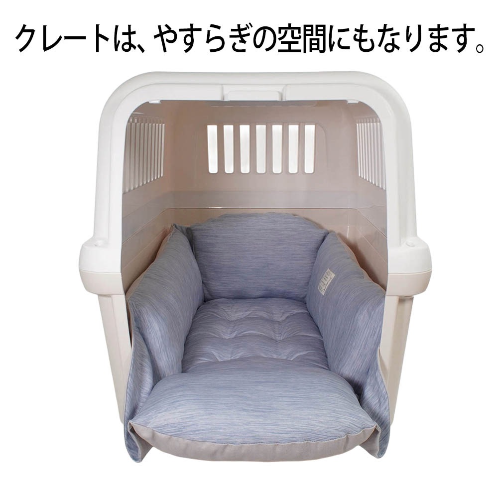 Helen's Via マルチフィット クレートクッション 犬用ベッド Lサイズ - 洗える 接触冷感 ひんやり 夏用 ブルー ペットキャリー・プラスチックベッド・ペットカート対応 クレートマット