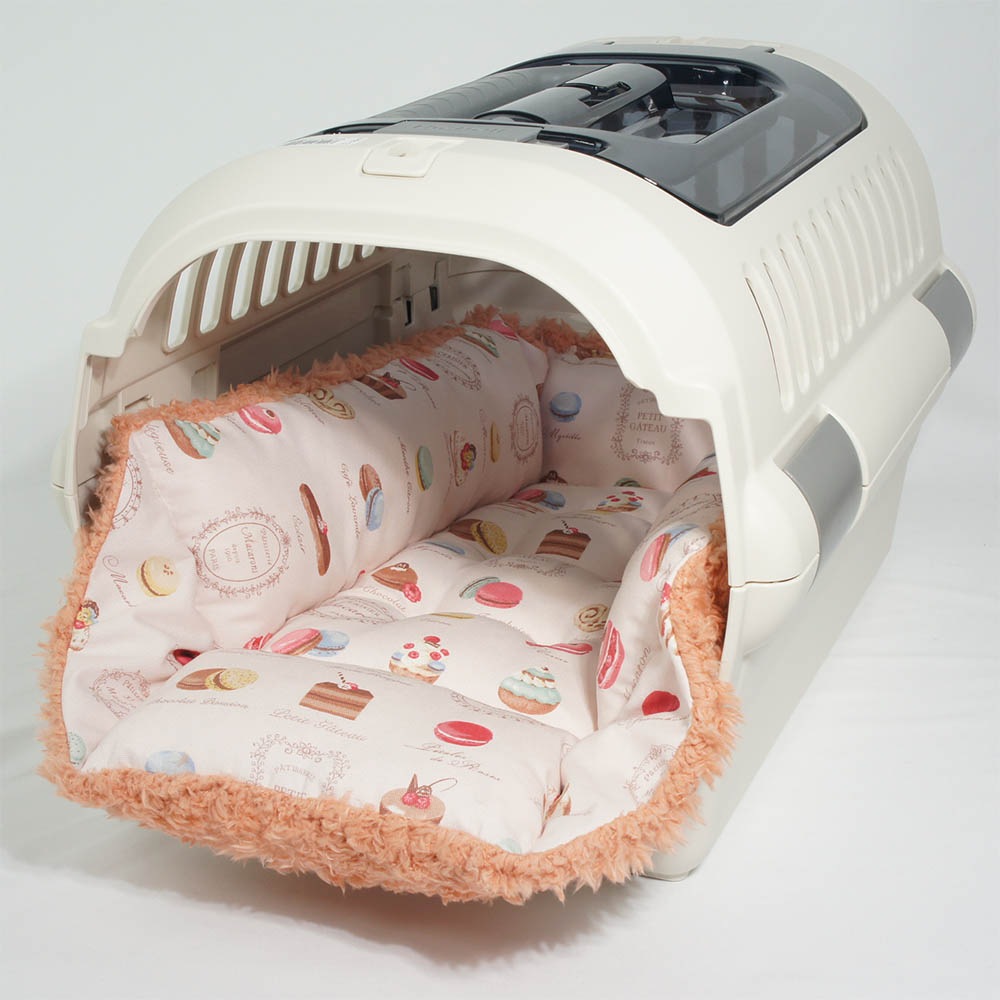 ペットが喜ぶ キャリークッションベッド/クレートクッション マカロンピンクファーコーラル Sサイズ