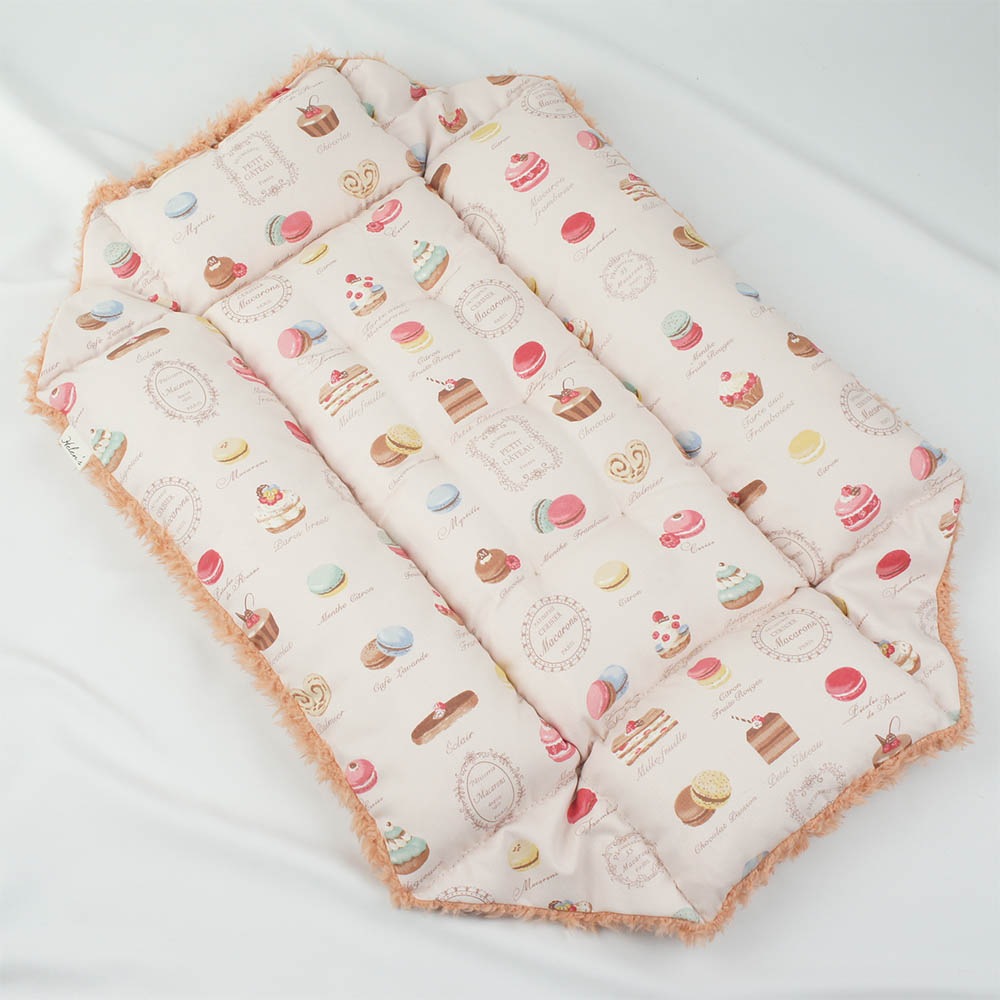 ペットが喜ぶ キャリークッションベッド/クレートクッション マカロンピンクファーコーラル Sサイズ