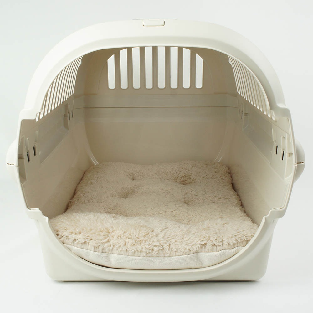 縁無しクッションベッド/クレートクッション カミカミ大好きちゃん用 ８号帆布生地 生成ファー Mサイズ