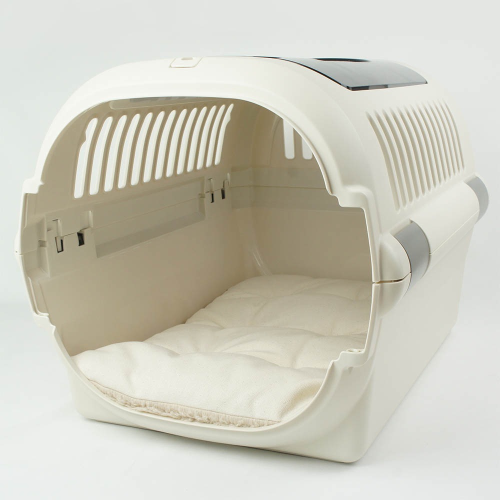 縁無しクッションベッド/クレートクッション カミカミ大好きちゃん用 ８号帆布生地 生成ファー Mサイズ