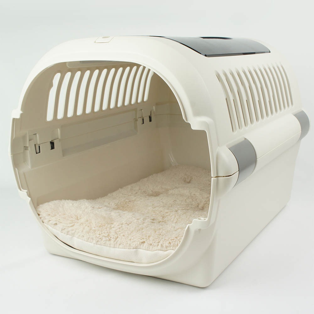 縁無しクッションベッド/クレートクッション カミカミ大好きちゃん用 ８号帆布生地 生成ファー Mサイズ