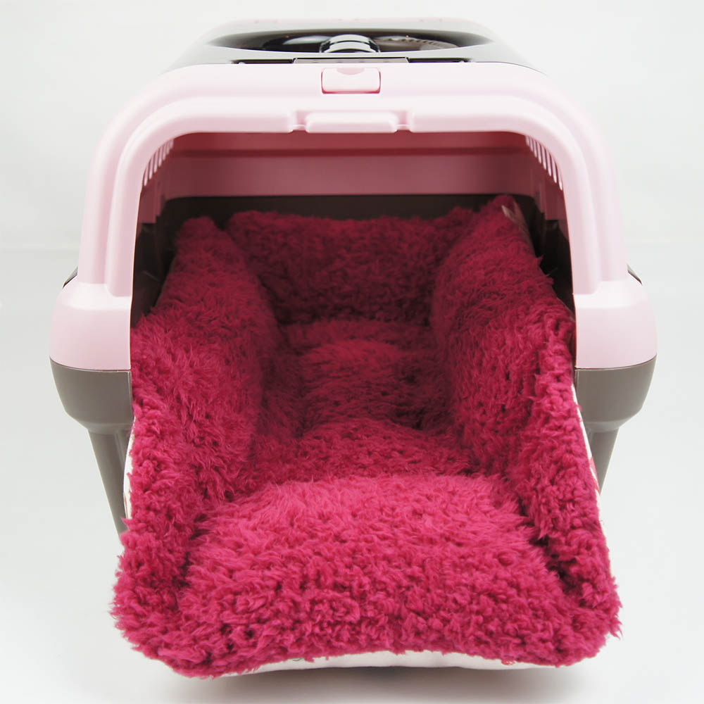 ペットが喜ぶ キャリークッションベッド/クレートクッション マカロンピンクファーラズベリー Sサイズ