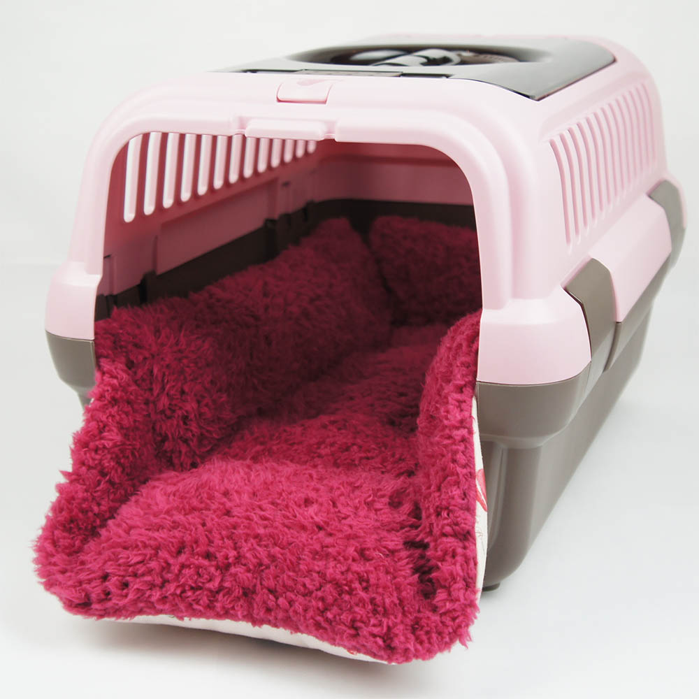 ペットが喜ぶ キャリークッションベッド/クレートクッション マカロンピンクファーラズベリー Sサイズ