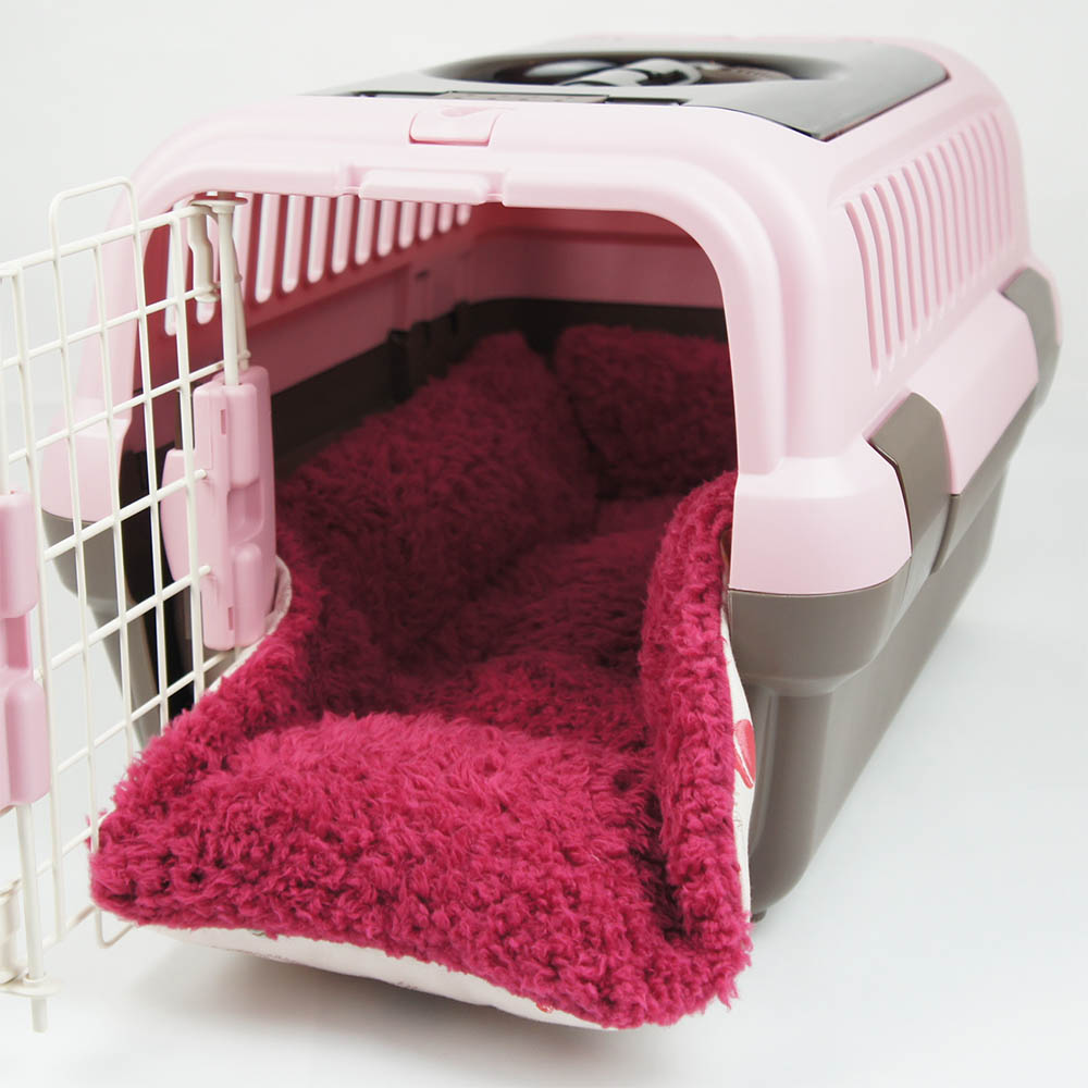 ペットが喜ぶ キャリークッションベッド/クレートクッション マカロンピンクファーラズベリー Sサイズ