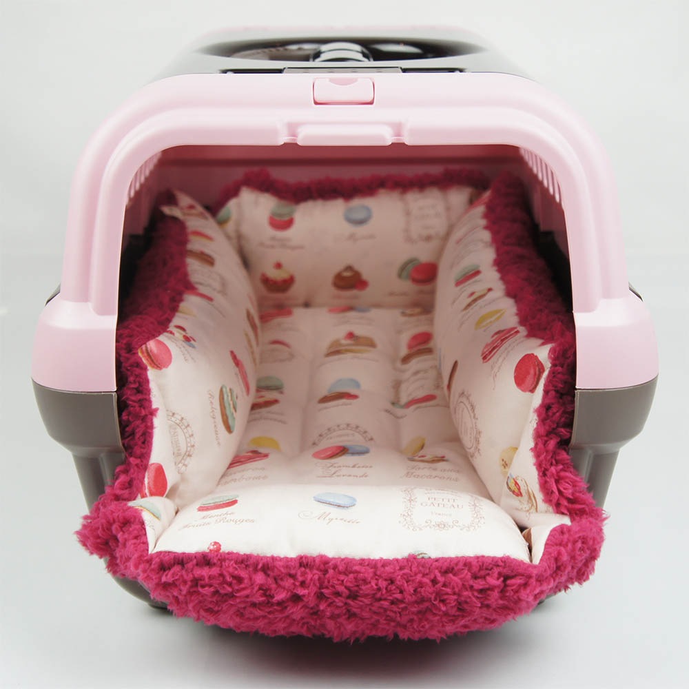 ペットが喜ぶ キャリークッションベッド/クレートクッション マカロンピンクファーラズベリー Sサイズ