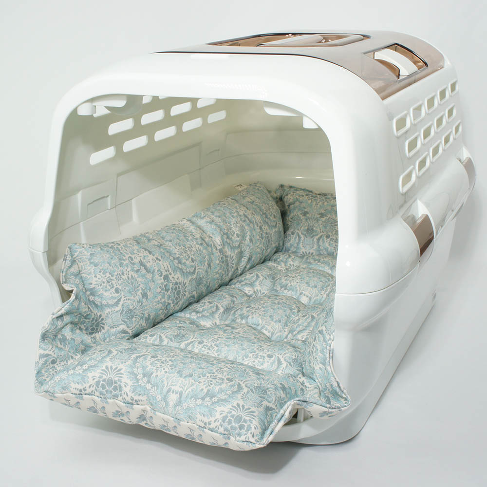 ペットが喜ぶ キャリークッションベッド/クレートクッション  royal albert ダマスク アラベスク サックスブルー Mサイズ