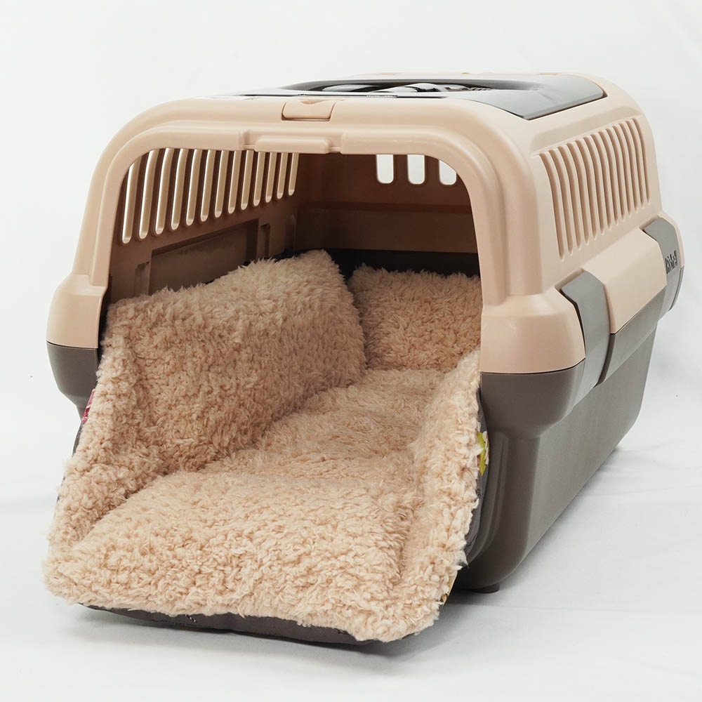 ペットが喜ぶ キャリークッションベッド/クレートクッション マカロンチョコファー Sサイズ