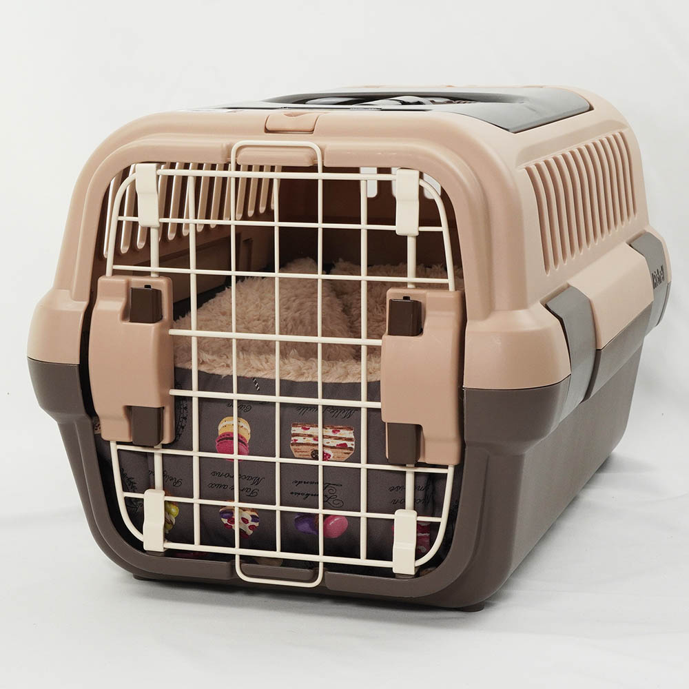ペットが喜ぶ キャリークッションベッド/クレートクッション マカロンチョコファー Sサイズ