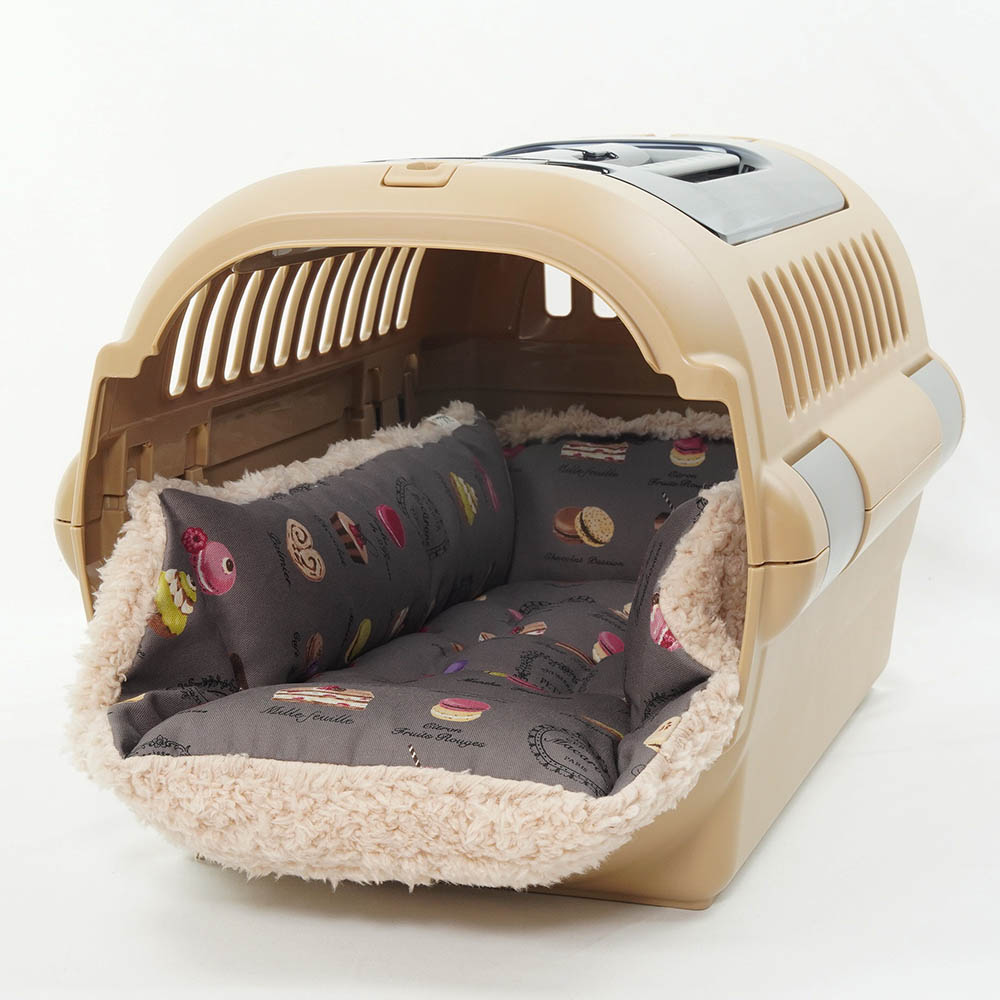 ペットが喜ぶ キャリークッションベッド/クレートクッション マカロンチョコファー Sサイズ