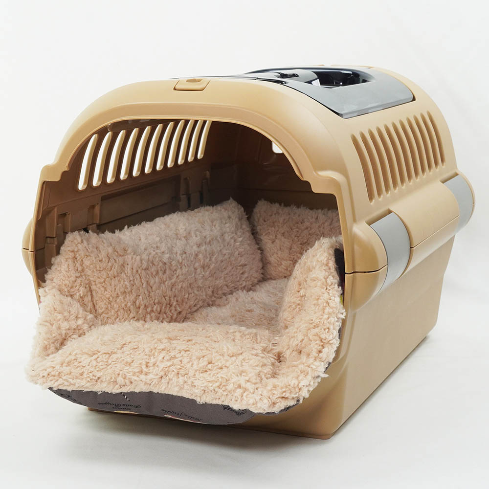 ペットが喜ぶ キャリークッションベッド/クレートクッション マカロンチョコファー Sサイズ