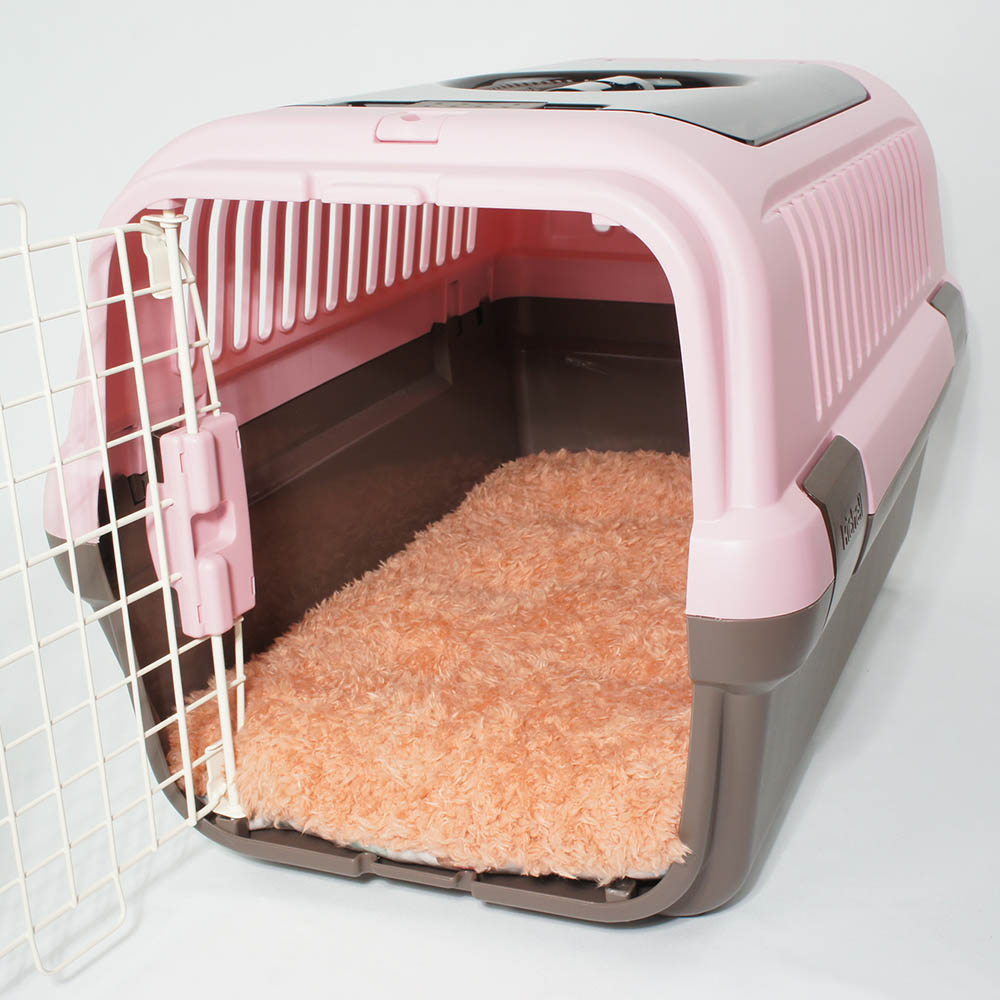 縁無しクッションベッド/クレートクッション マカロンファーコーラル Mサイズ