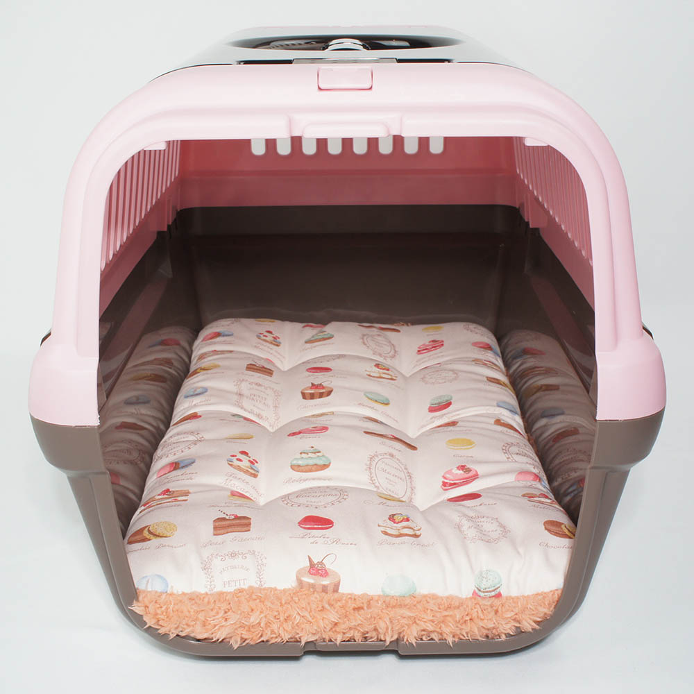 縁無しクッションベッド/クレートクッション マカロンファーコーラル Mサイズ