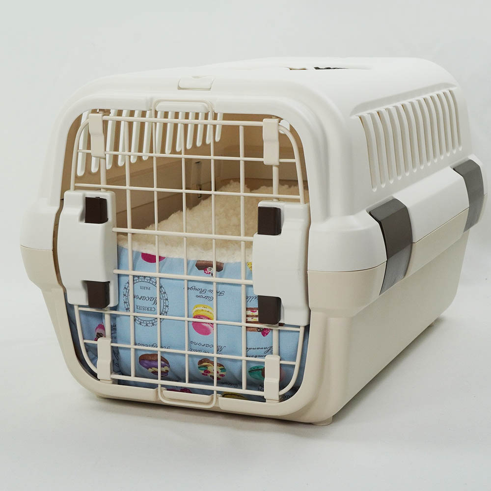 ペットが喜ぶ キャリークッションベッド/クレートクッション マカロンブルーファー Sサイズ