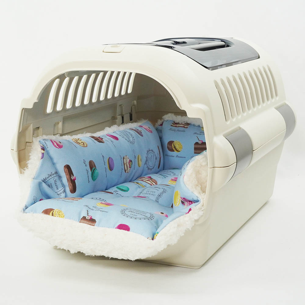 ペットが喜ぶ キャリークッションベッド/クレートクッション マカロンブルーファー Sサイズ