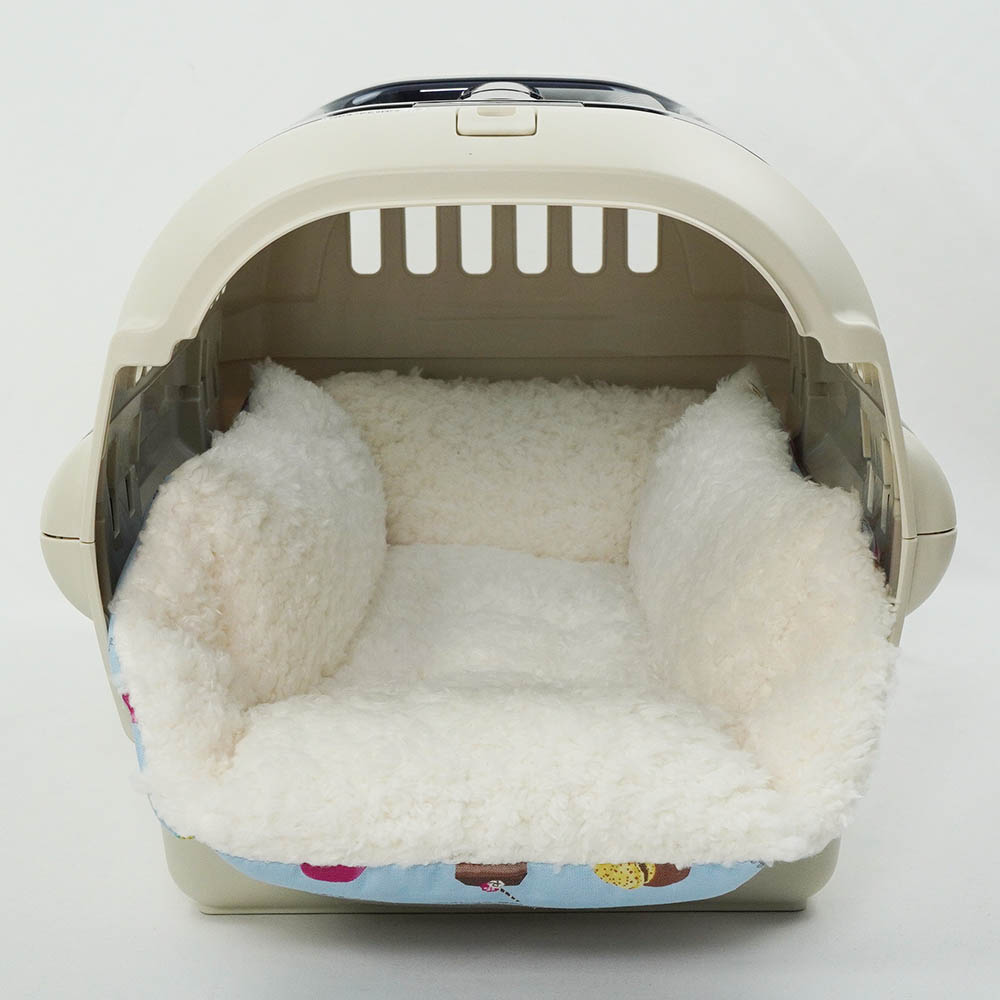 ペットが喜ぶ キャリークッションベッド/クレートクッション マカロンブルーファー Sサイズ