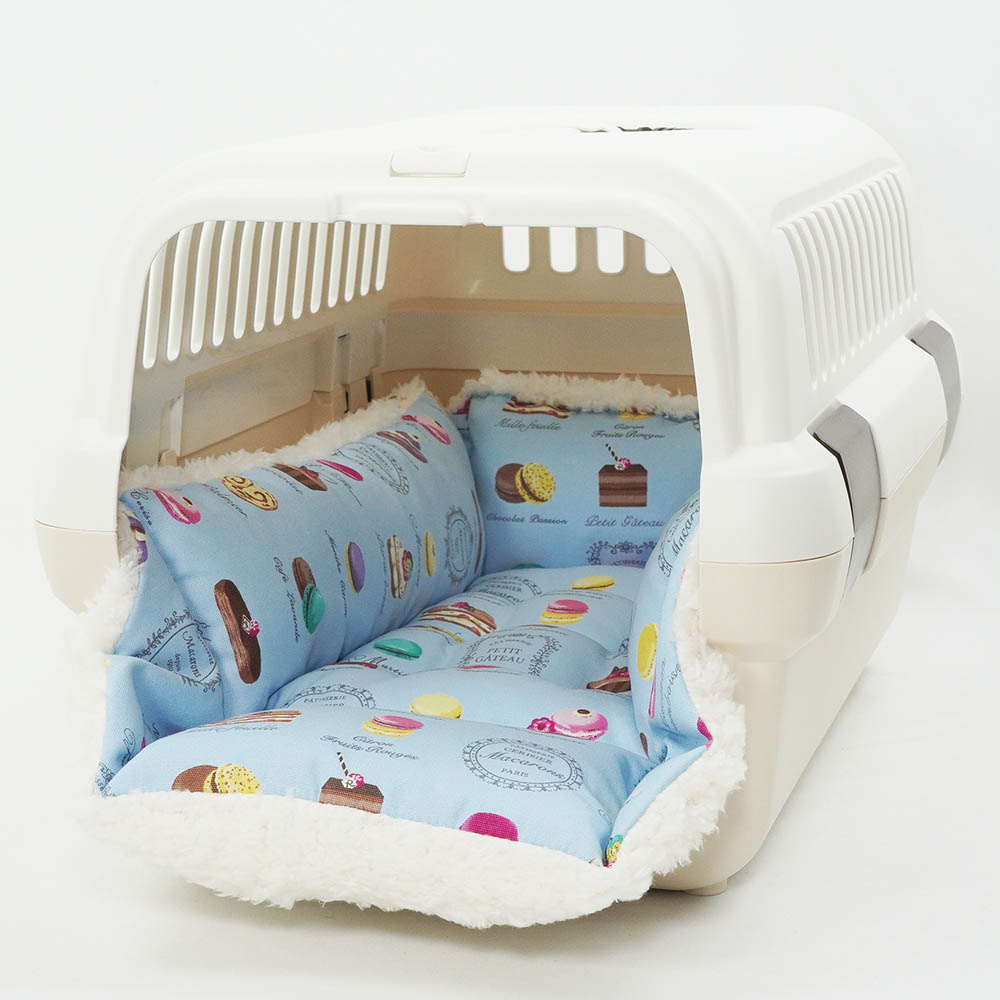 ペットが喜ぶ キャリークッションベッド/クレートクッション マカロンブルーファー Sサイズ