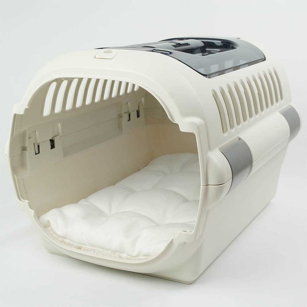 縁無しクッションベッド/クレートクッション カミカミ大好きちゃん用 8号帆布生地 オフホワイトファー Sサイズ