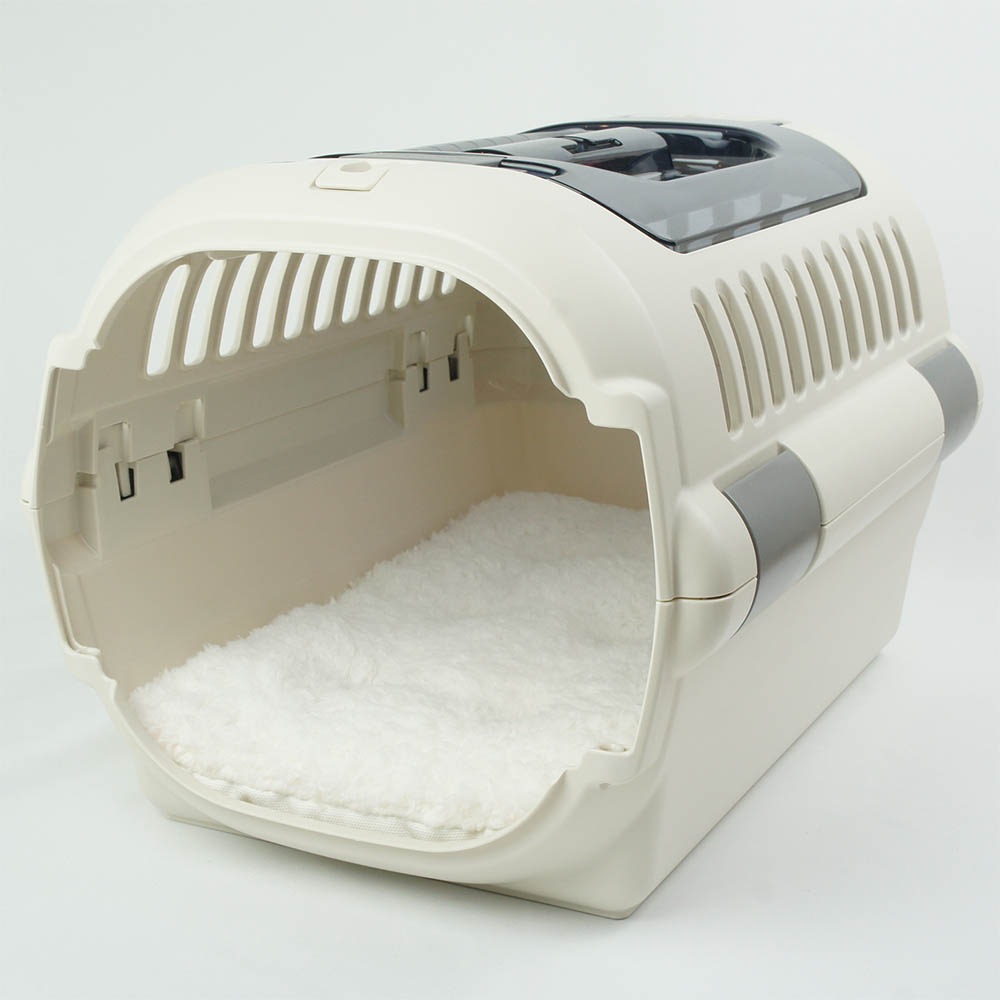 縁無しクッションベッド/クレートクッション カミカミ大好きちゃん用 8号帆布生地 オフホワイトファー Sサイズ