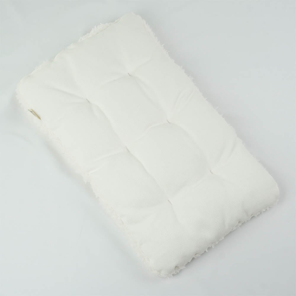 縁無しクッションベッド/クレートクッション カミカミ大好きちゃん用 8号帆布生地 オフホワイトファー Sサイズ