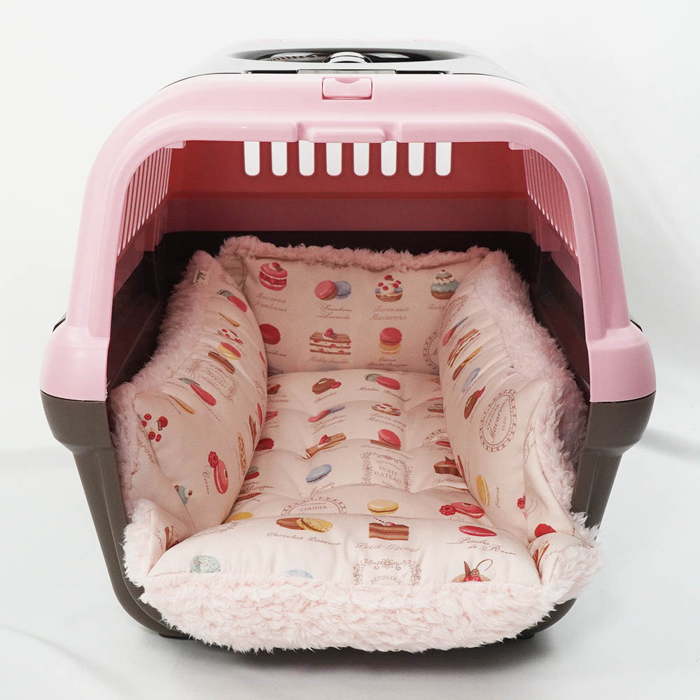 ペットが喜ぶ キャリークッションベッド/クレートクッション マカロンシャービーピンクファー Mサイズ