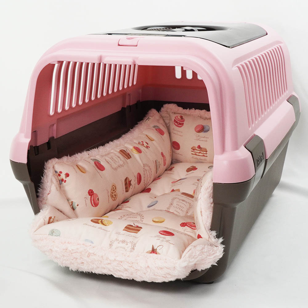 ペットが喜ぶ キャリークッションベッド/クレートクッション マカロンシャービーピンクファー Mサイズ