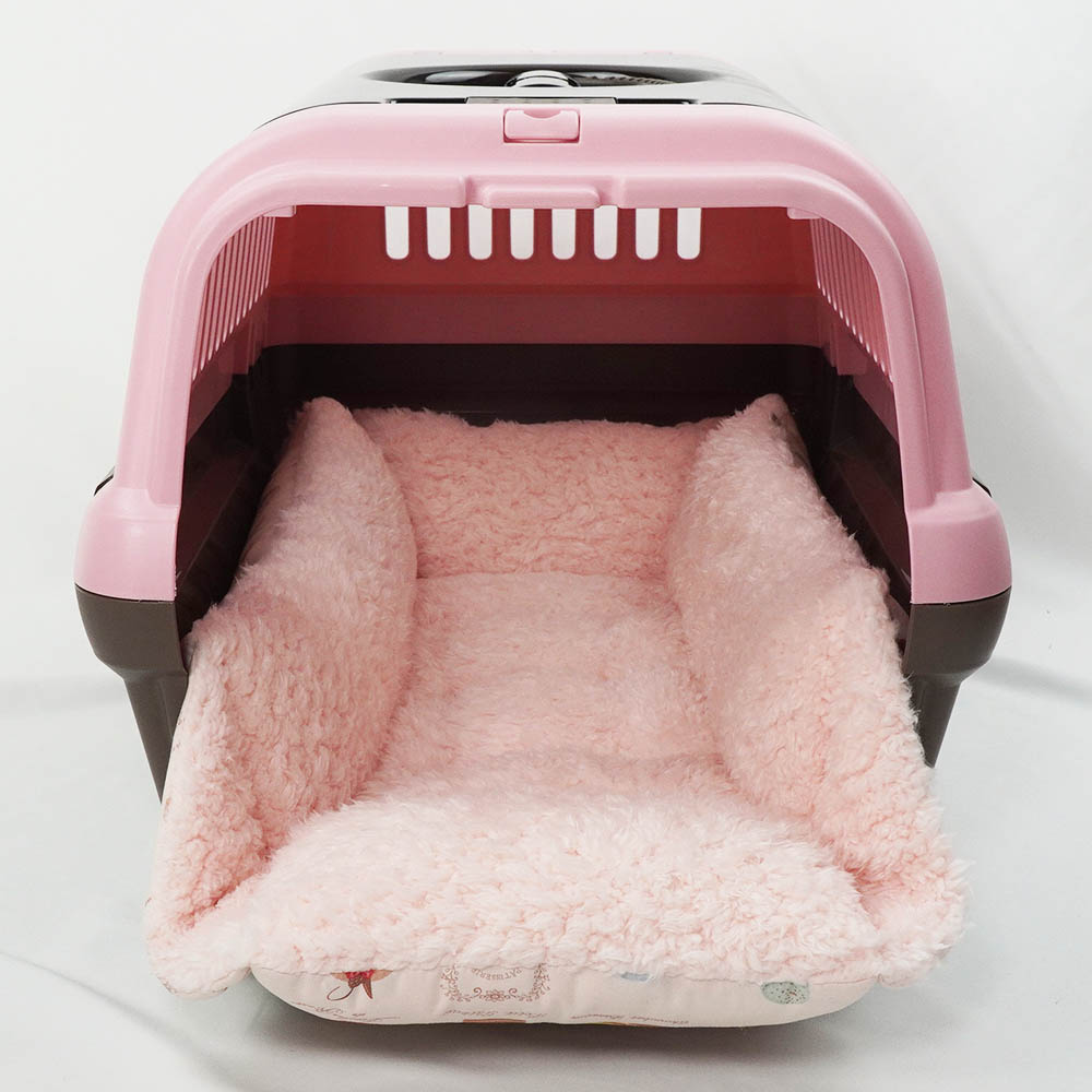 ペットが喜ぶ キャリークッションベッド/クレートクッション マカロンシャービーピンクファー Mサイズ