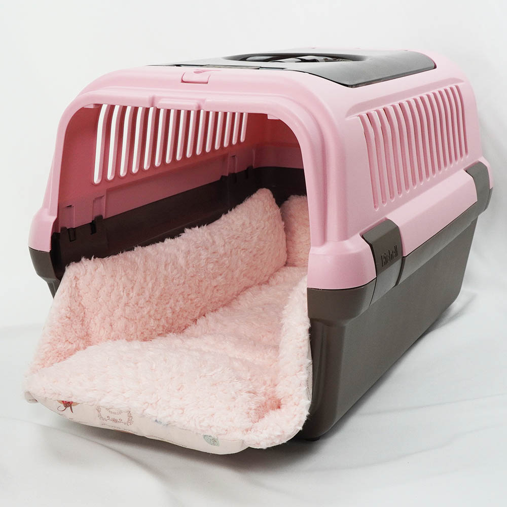 ペットが喜ぶ キャリークッションベッド/クレートクッション マカロンシャービーピンクファー Mサイズ