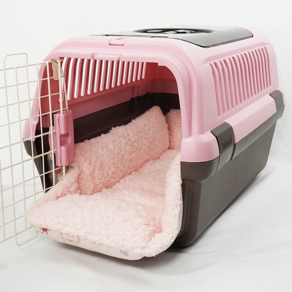 ペットが喜ぶ キャリークッションベッド/クレートクッション マカロンシャービーピンクファー Mサイズ