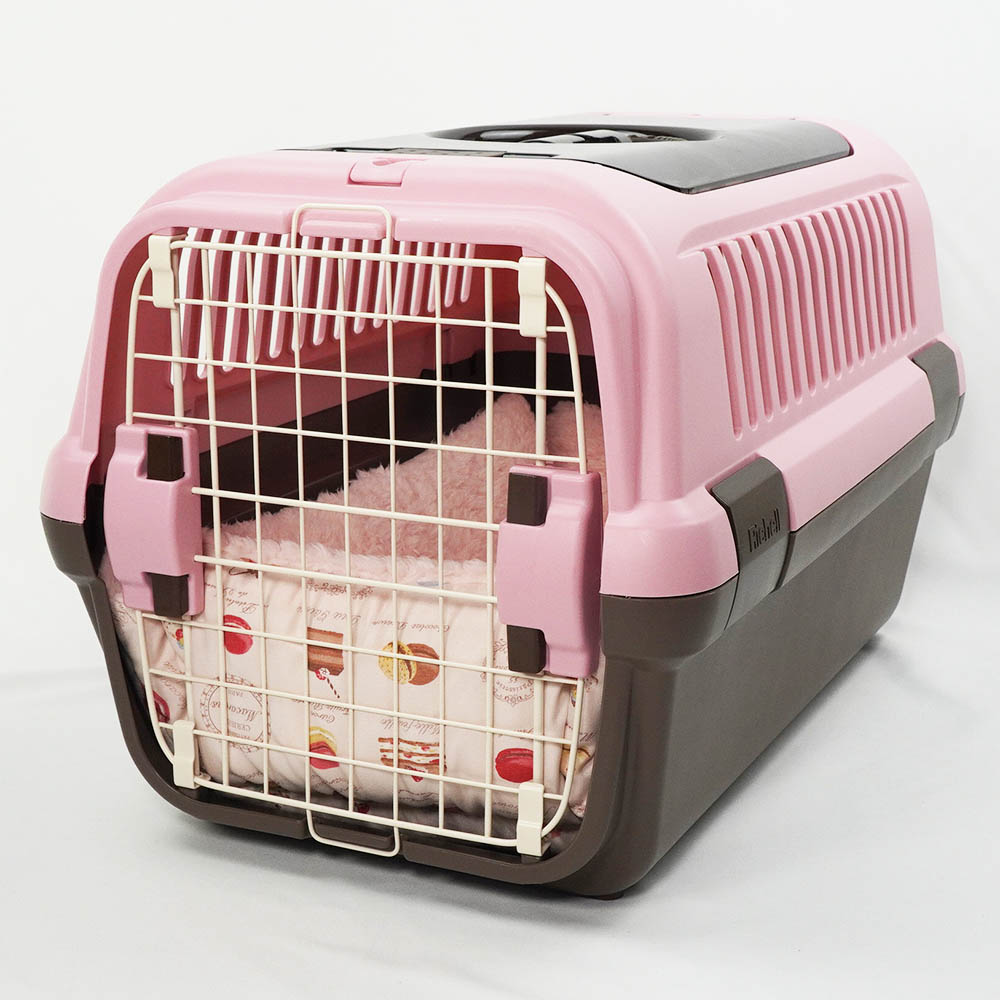 ペットが喜ぶ キャリークッションベッド/クレートクッション マカロンシャービーピンクファー Mサイズ
