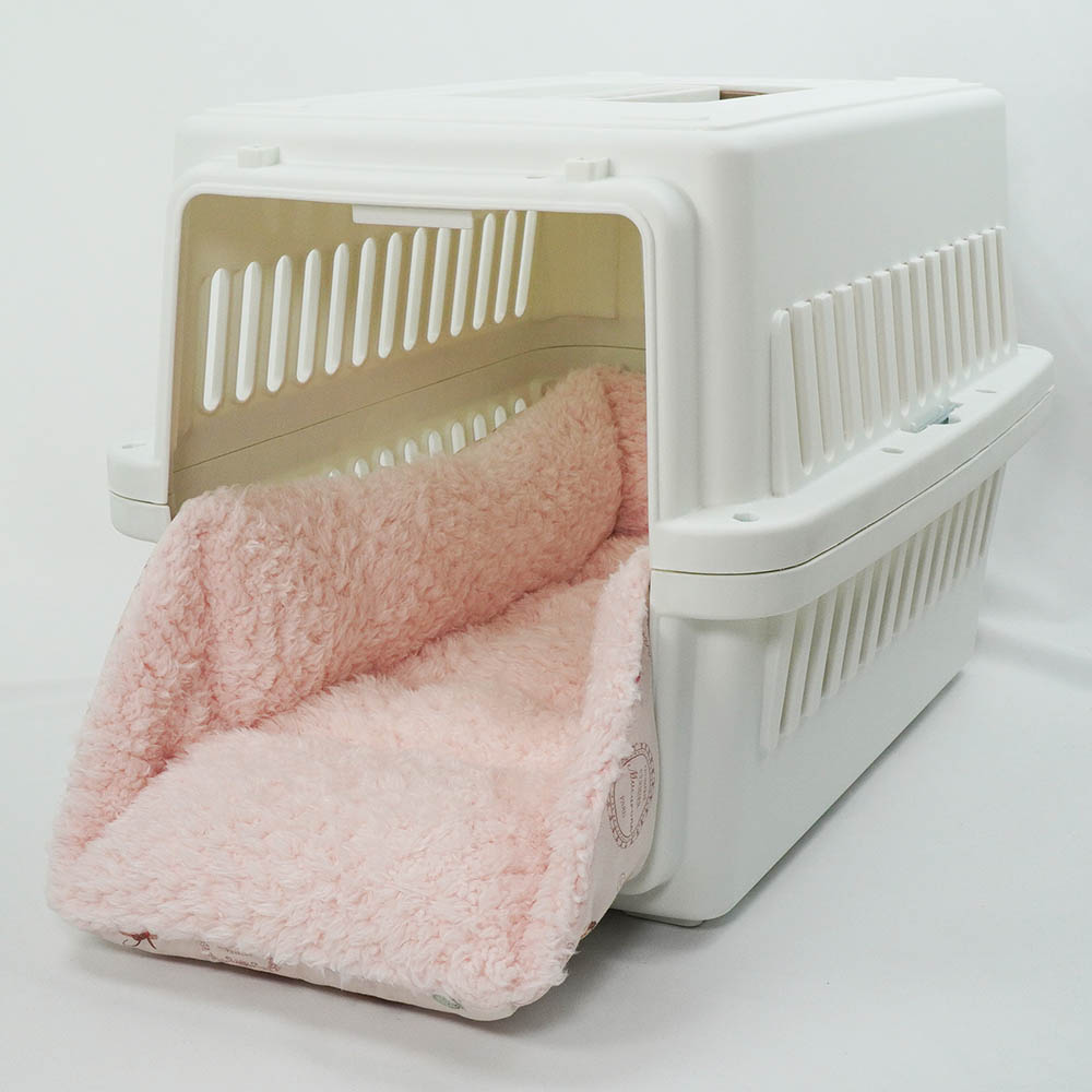ペットが喜ぶ キャリークッションベッド/クレートクッション マカロンシャービーピンクファー Mサイズ